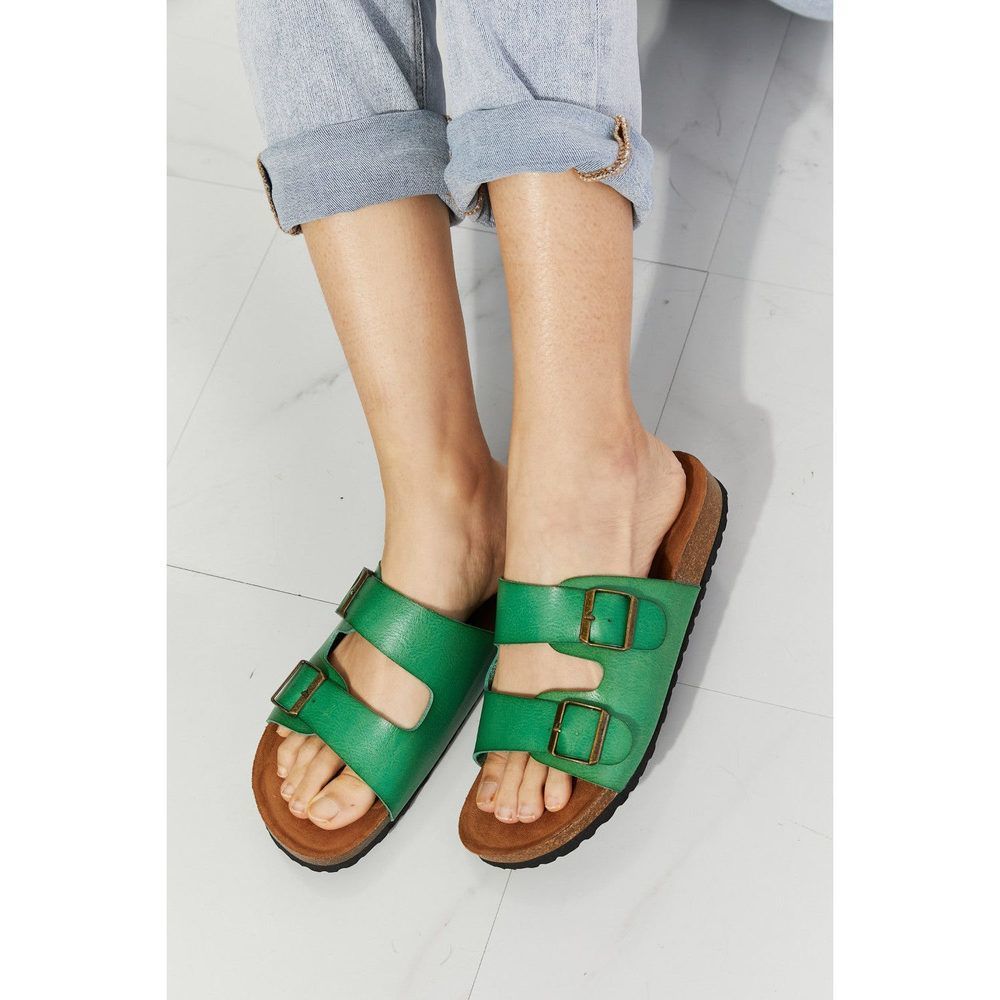 Mmshoes Feeling Alive Double Banded Slide Sandals in Mid Green - Picture 3 of 6